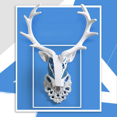 Blue and White Deer Head Statue