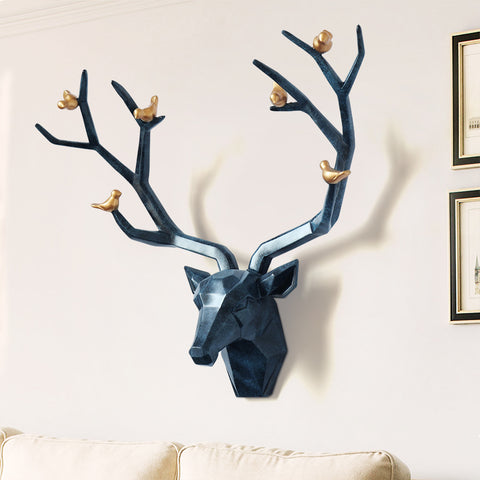 3D Black Deer Head Statue